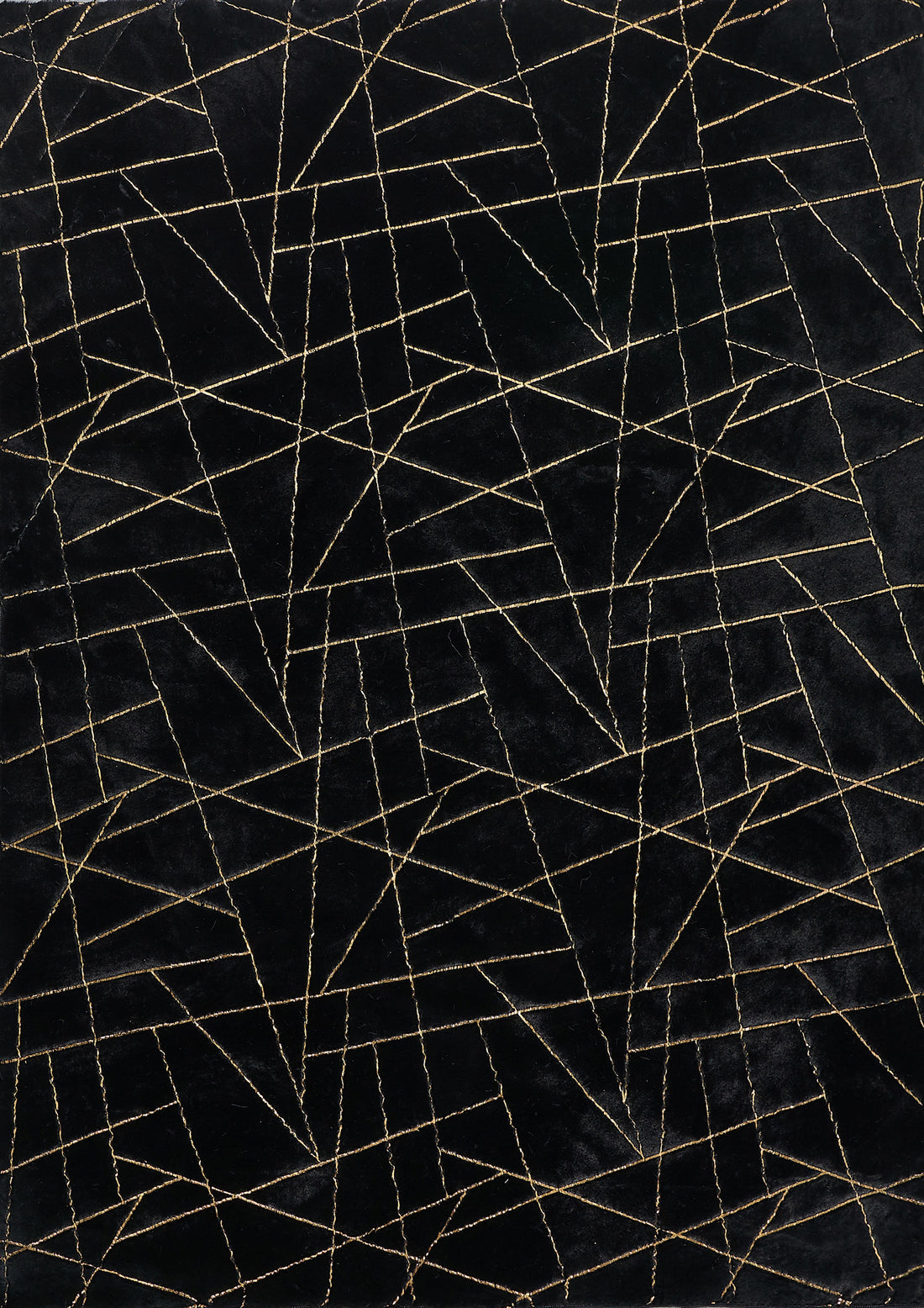 Luxury Machine Washable Black Geometric Abstract Gold Gilded Chinchilla Faux Fur Area Rug Black Gold Polyester