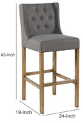 Wooden Barstool With Padded Seat, Button Tufted, Wing Back, Set Of 2, Gray And Brown Grey Wood