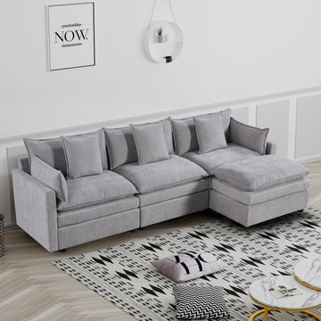108.66"Modern Chenille L Shaped Sectional Sofa With Convertible Chaise, Comfy Cloud Couch Deep Sectional Sofa With Ottomans For Living Room Light Gray Wood Foam Chenille 3 Seat
