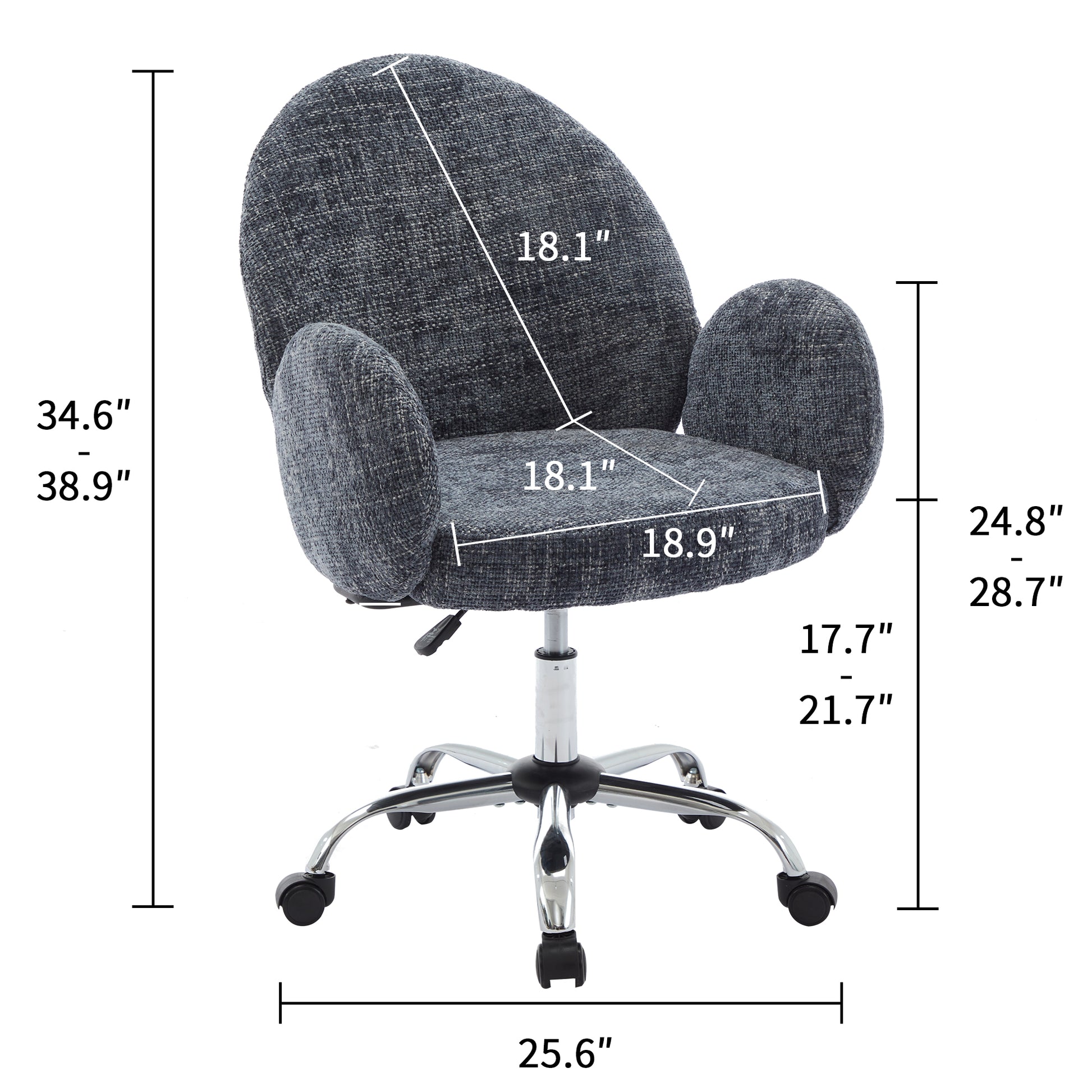 Ytt Rotating Office Chair With High Backrest Armrest, Wide Seat Round Armrest Office Chair With Wheels, Suitable For Living Room, Bedroom, Lounge, Home Office Blue Linen