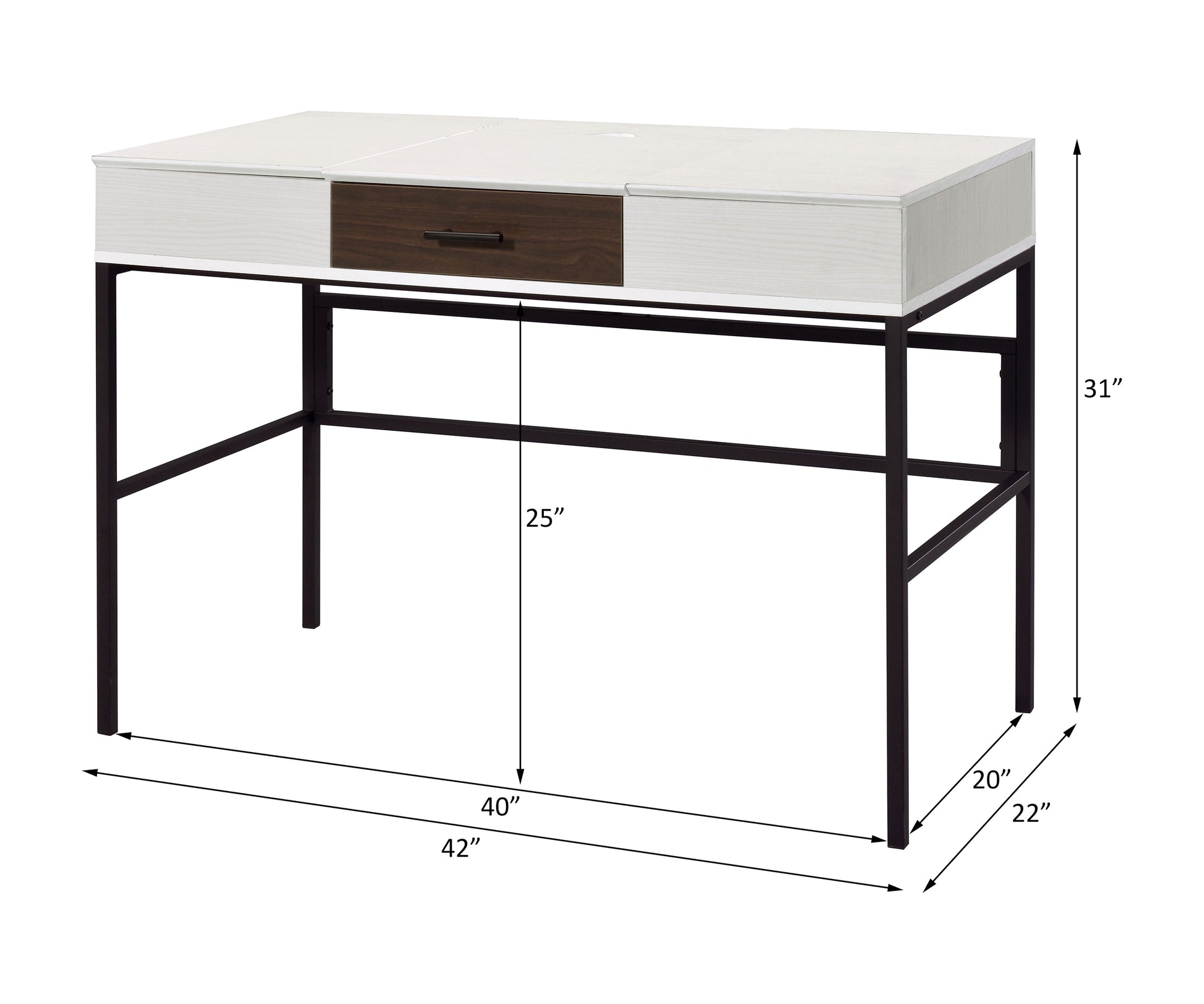 Verster Natural & Black Finish Writing Desk W Usb Black,Natural Metal,Synthetic Wood