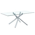 Table And Chair Set.Modern Luxurious Transparent Tempered Glass Dining Table Set.Paried With 6 Chairs With Pu Cushion And Silver C Tube Metal Legs. Transparent,White Seats 6 Glass Metal