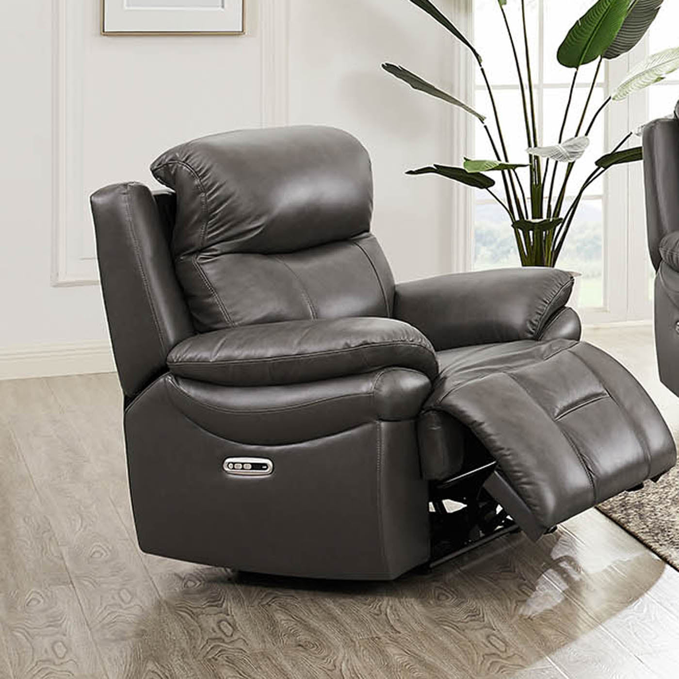 Springdale Power Headrest Zero Gravity Recliner Gray Memory Foam Genuine Leather