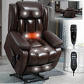 Dual Motor Infinite Position Up To 350 Lbs Electric Medium Size Genuine Leather Brown Power Lift Recliner Chair With 8 Point Vibration Massage And Lumbar Heating White Metal Primary Living Space Heavy Duty Pine Antique Brown Genuine Leather Power Remote