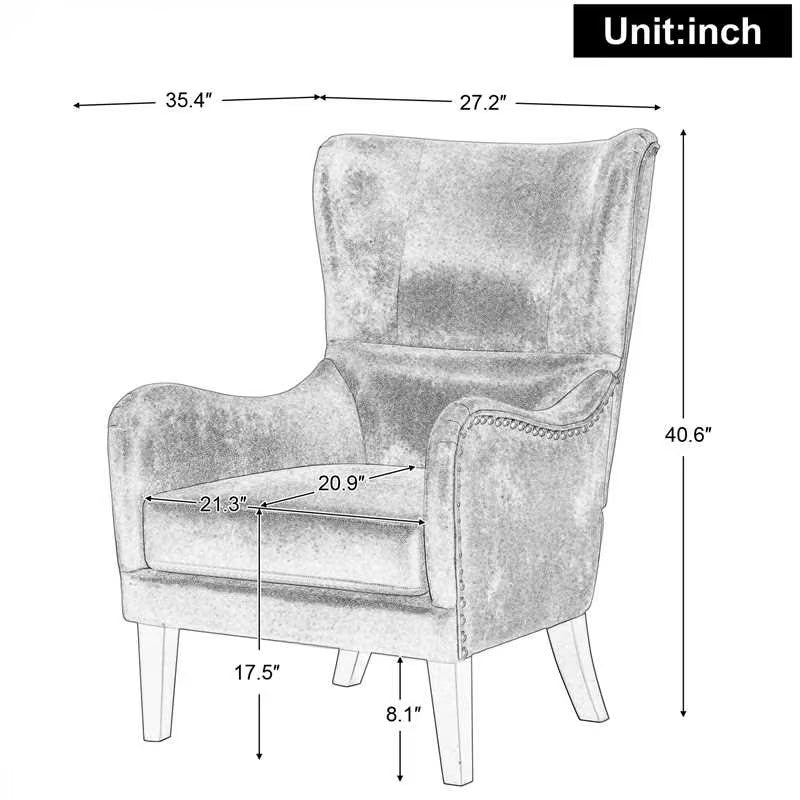 Hi Back Studded Chair,Arm Chair,Living Room, Study And Bedroom Brown Polyester