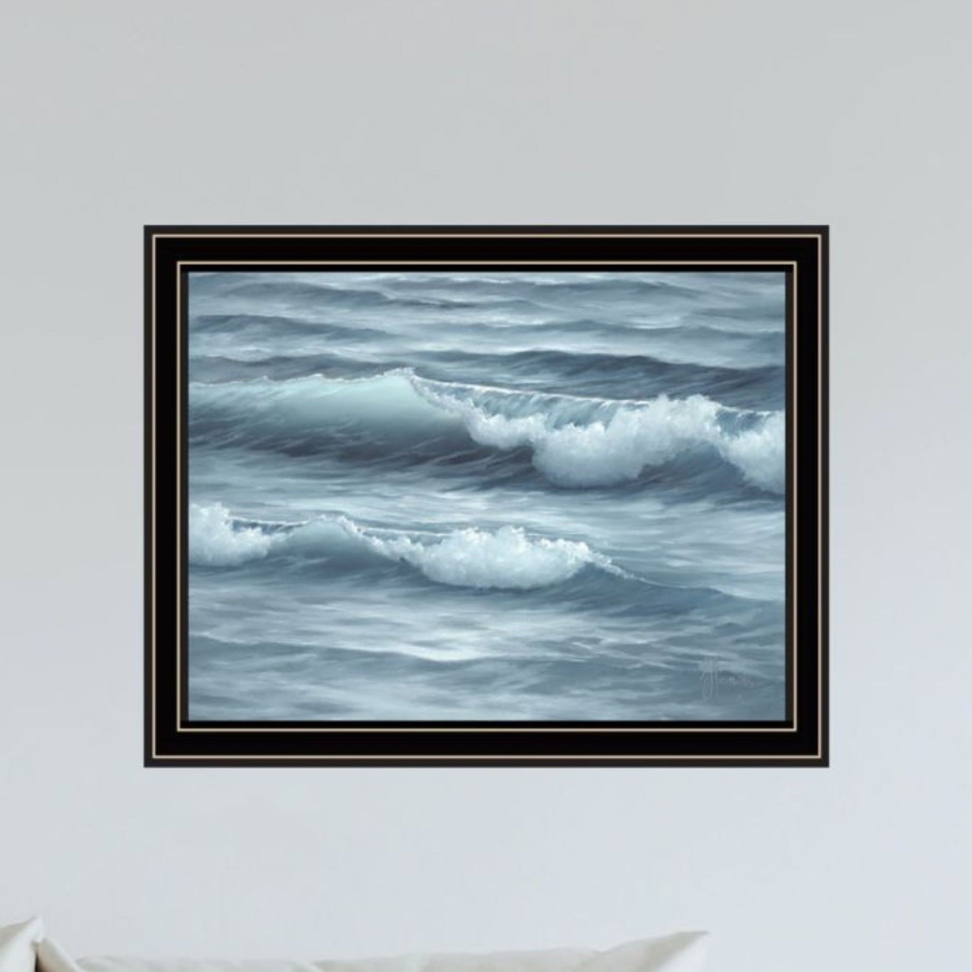 "The Ocean Blue High Tide At Sunset" Framed Wall Art For Living Room, Wall Art Print For Home Decor, Bedroom Wall Art By Georgia Janisse Multicolor Wood Paper