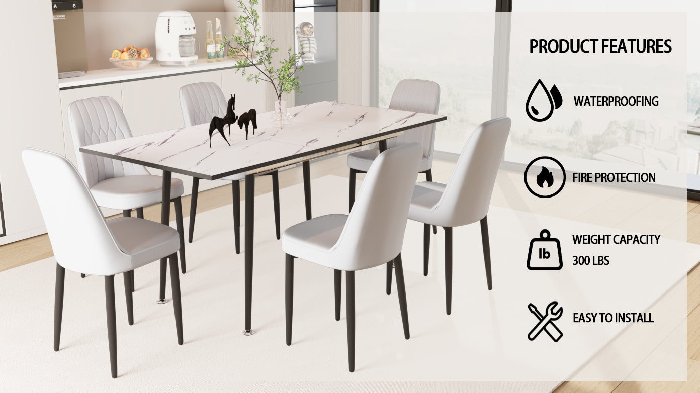 47" 63" Expandable Dining Table Set For 2 6 People, Equipped With Pu Fabric Thick Cushioned Dining Chair And An Elegant And Spacious Dining Tablekitchen Table And Chair Set, With Black Metal Legs