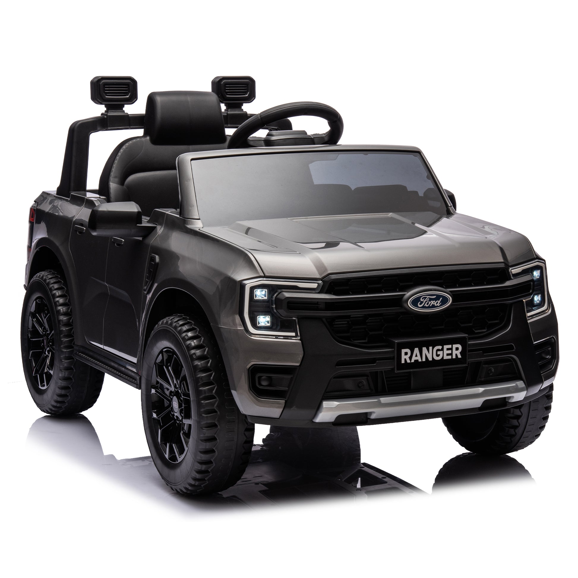 12V Kids Ride On Car W Parents Remote Control,Licensed Ford Ranger,2Wd,Rear Wheel Suspension,Low Start,Headlight,Horn,Mp3,Bluetooth,Adjustable Speed,Speed 1.86 4.97 Mph For Kids Aged 3 6. Gray 50 99 Lbs Polypropylene