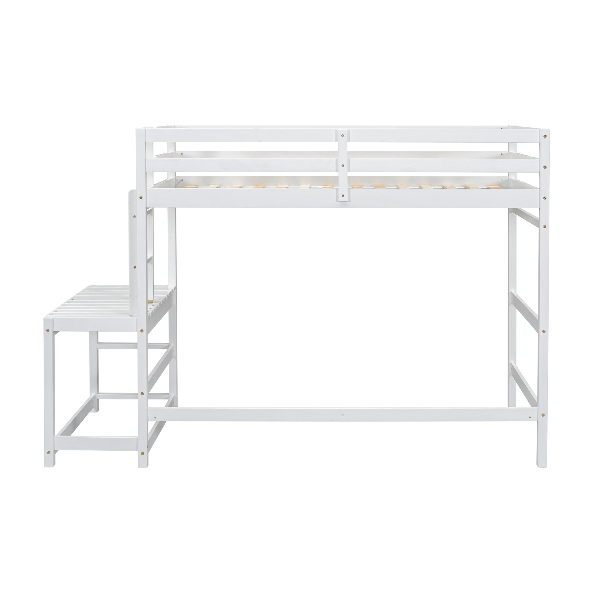 Twin Size High Loft Bed With Ladder Landing Platform, Ladders, Guardrails,White Twin White Wood Bedroom American Design Pine Bed Frame Pine