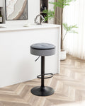 Round Storage Bar Stool Set Of 2, Grey Linen Height Adjustable Barstool, 360 Counter Height Swivel Stool, Armless Bar Chair With Metal Frame For Kitchen Counter Dining Living Room Grey Set Of 2 Foam Linen