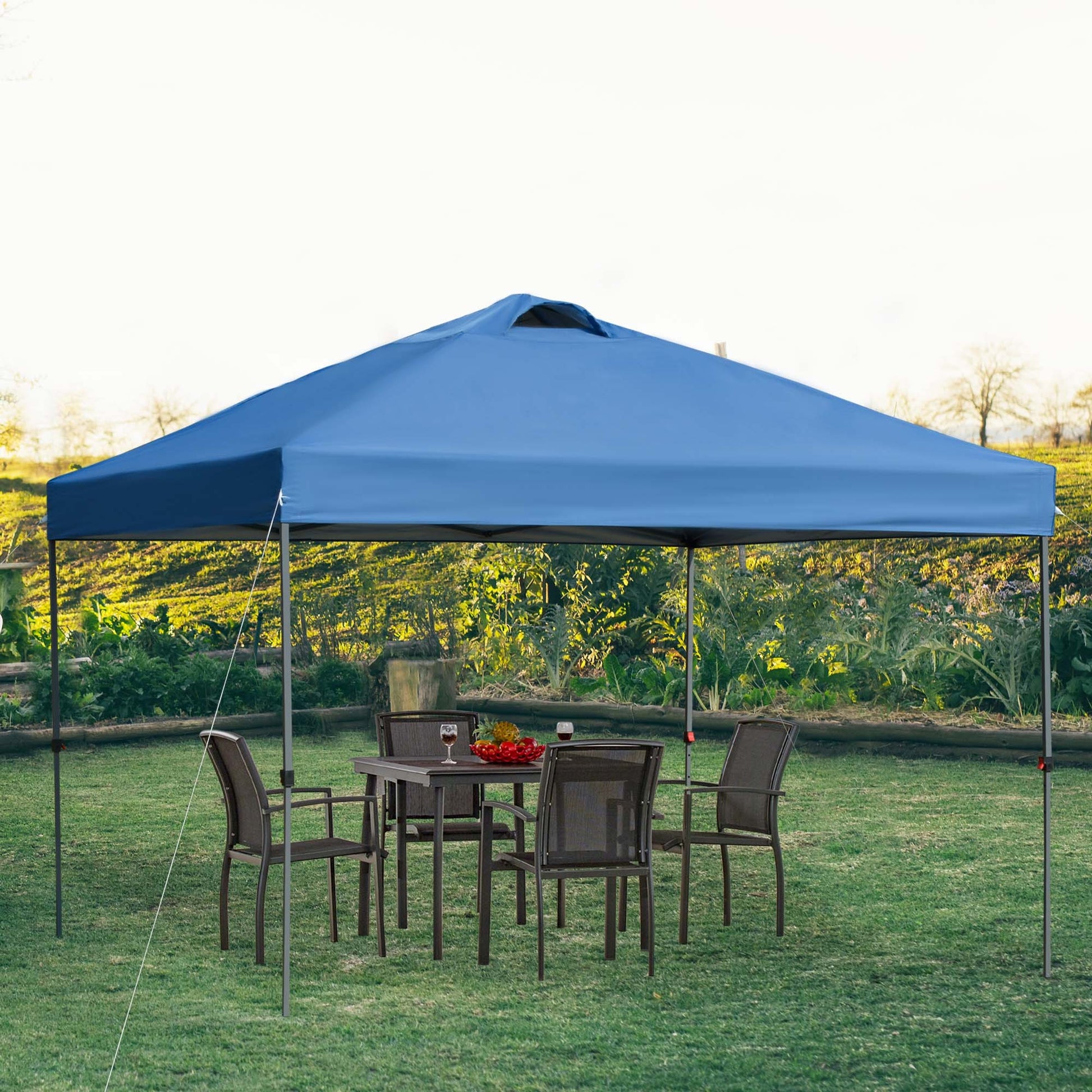 Outsunny 10' X 10' Pop Up Canopy Tent, Instant Sun Shelter With 3 Level Adjustable Height, Top Vents And Wheeled Carry Bag For Outdoor, Garden, Patio, Blue Blue Steel