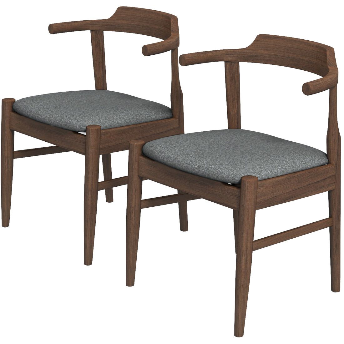 Daisy Gray Fabric Dining Chair Set Of 2 Solid Brown,Gray Brown Dining Room Foam Wipe Clean Mid Century Modern Dining Chairs Foam Fabric,Solid Wood