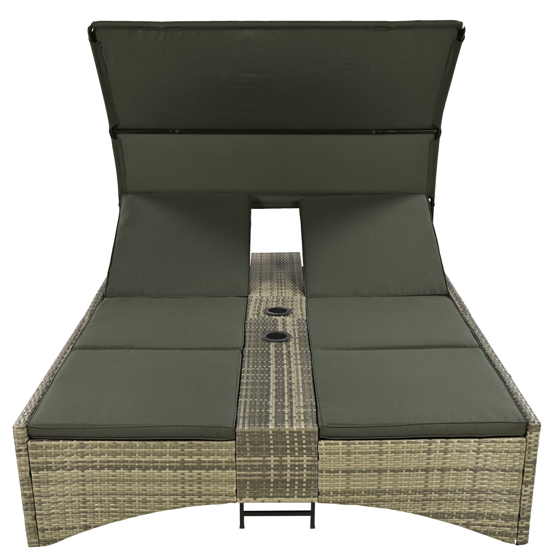 Patio Daybed Outdoor Daybed Outdoor Rattan Sun Lounger With Shelter Roof With Adjustable Backrest, Storage Box And 2 Cup Holders For Patio, Balcony, Poolside,Grey Yes Grey Seats 2 Water Resistant Frame Water Resistant Cushion Garden & Outdoor Sectional