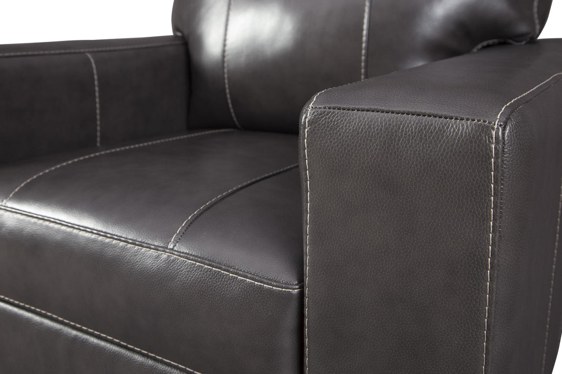 Traditional Old School Leather Box Shaped Chair And A Half With Stitch Details, Black Black Wood