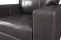 Traditional Old School Leather Box Shaped Chair And A Half With Stitch Details, Black Black Wood