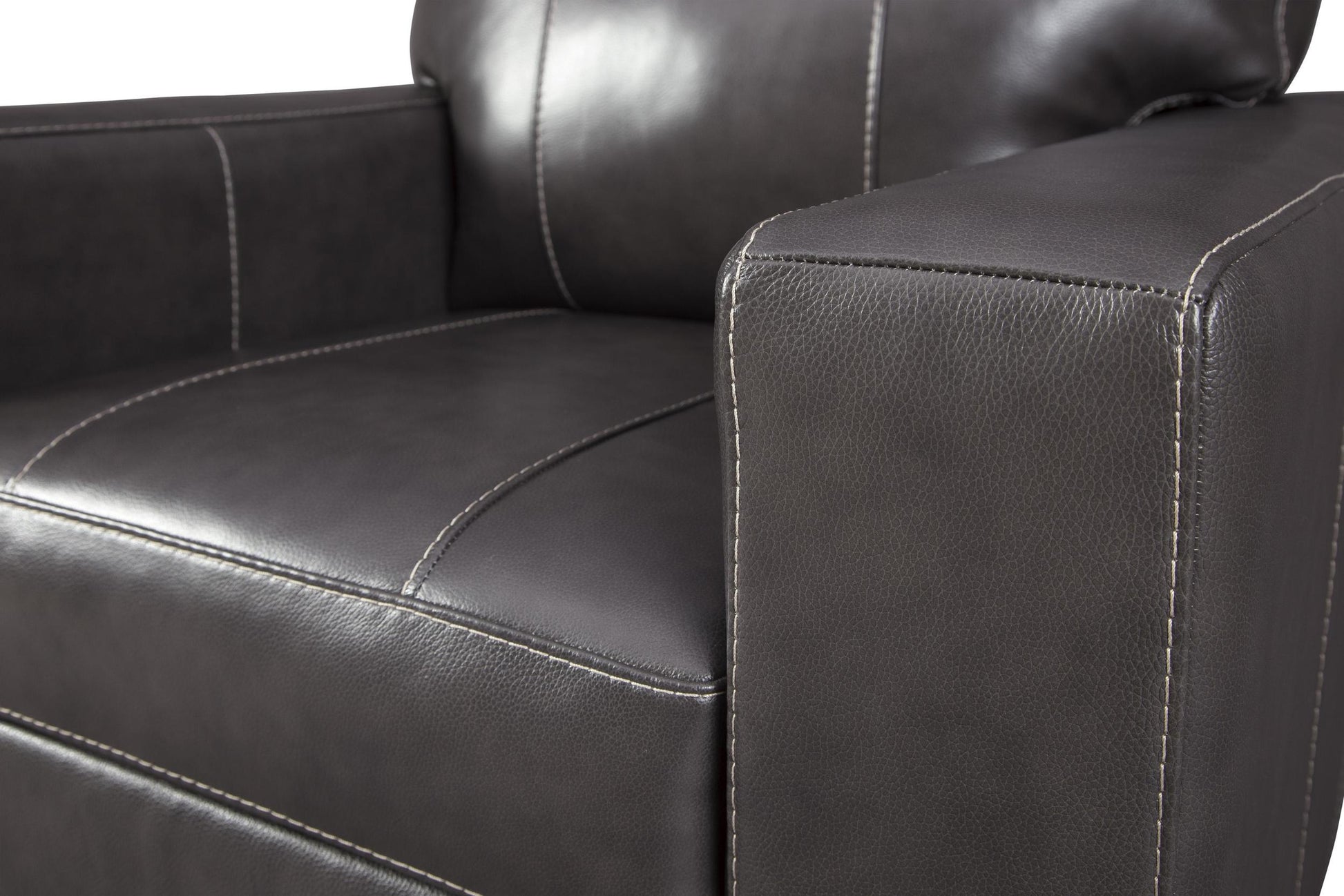 Traditional Old School Leather Box Shaped Chair And A Half With Stitch Details, Black Black Wood