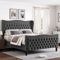 Lift Up Velvet Gray King Size Bed Box Spring Not Required King Gray Wood Light Brown Bedroom American Design Poplar Slat Beds Foam Velvet Upholstered