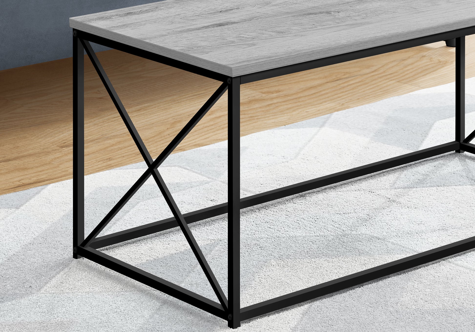 Coffee Table, Accent, Cocktail, Rectangular, Living Room, 40"L, Grey Laminate, Black Metal, Contemporary, Modern Grey Particle Board