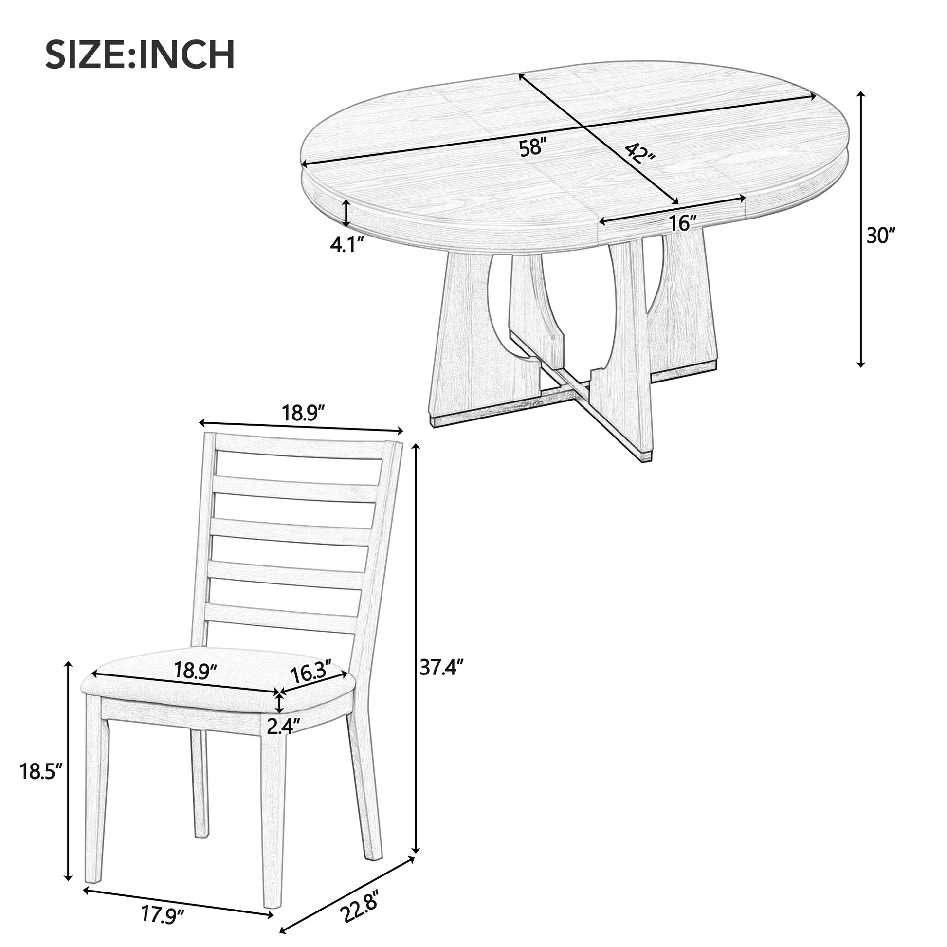 5 Piece Retro Rustic Functional Dining Set Unique Geometric Design, 1 Extendable Table With A 16 Inch Leaf And 4 Upholstered Chairs Ideal For Dining Room And Kitchen Natural Natural Solid Wood Mdf