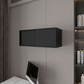 Anegam Floating Cabinet With Sliding Door, Black Wall Mounted Black Office Wall Mounted Modern Particle Board Melamine