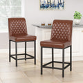 Counter Stool Set Of 2 Light Brown Pu