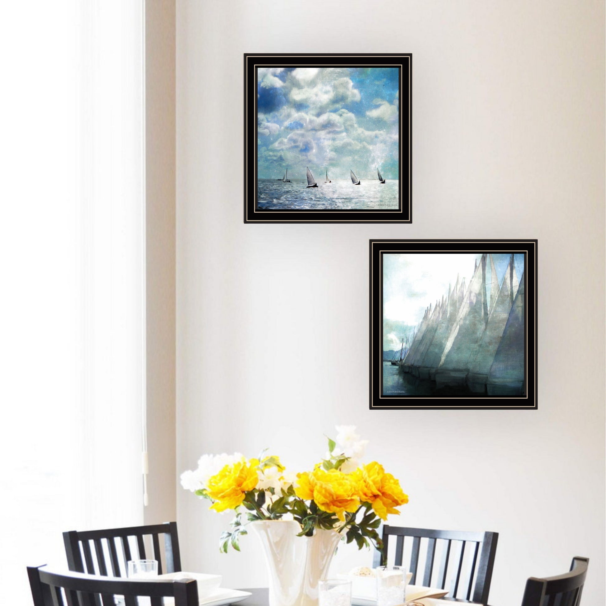 2 Pc Vignette Sail Away Black Framed Wall Art For Living Room, Bedroom Wall Art Print For Home Decor By Bluebird Barn Multicolor Wood Paper