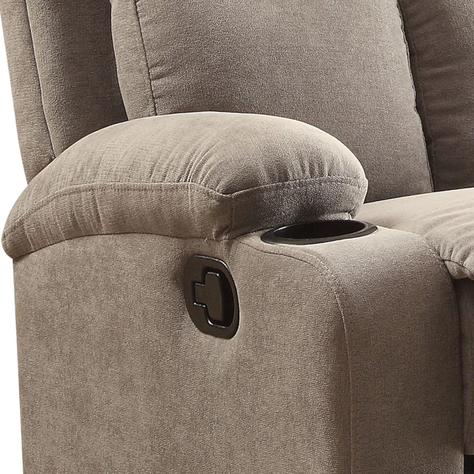 Grey Recliner With Cup Holder Grey Linen Manual Handle Metal Primary Living Space Tight Back Handle Pillow Top Arms Fabric Metal