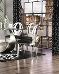 Contemporary Style Silver Metal Frame 2Pc Dining Chairs Black Microfiber Seat Cushion Dining Room Oval Back Design Chair Metal Black,Silver Dining Room Powder Coated Contemporary,Modern Side Chair Set Of 2 Metal,Microfiber