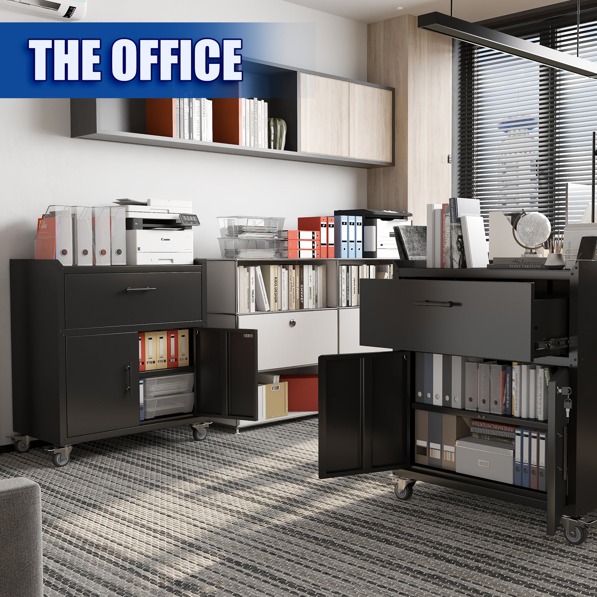 2 Door 1 Drawer Tool Cabinets For Garage, Lockable Garage Storage Cabinet, Locking Metal Storage Cabinet With Wheels, Rolling Tool Chest, Assembly Required H35.4*W30.3*D18 Black American