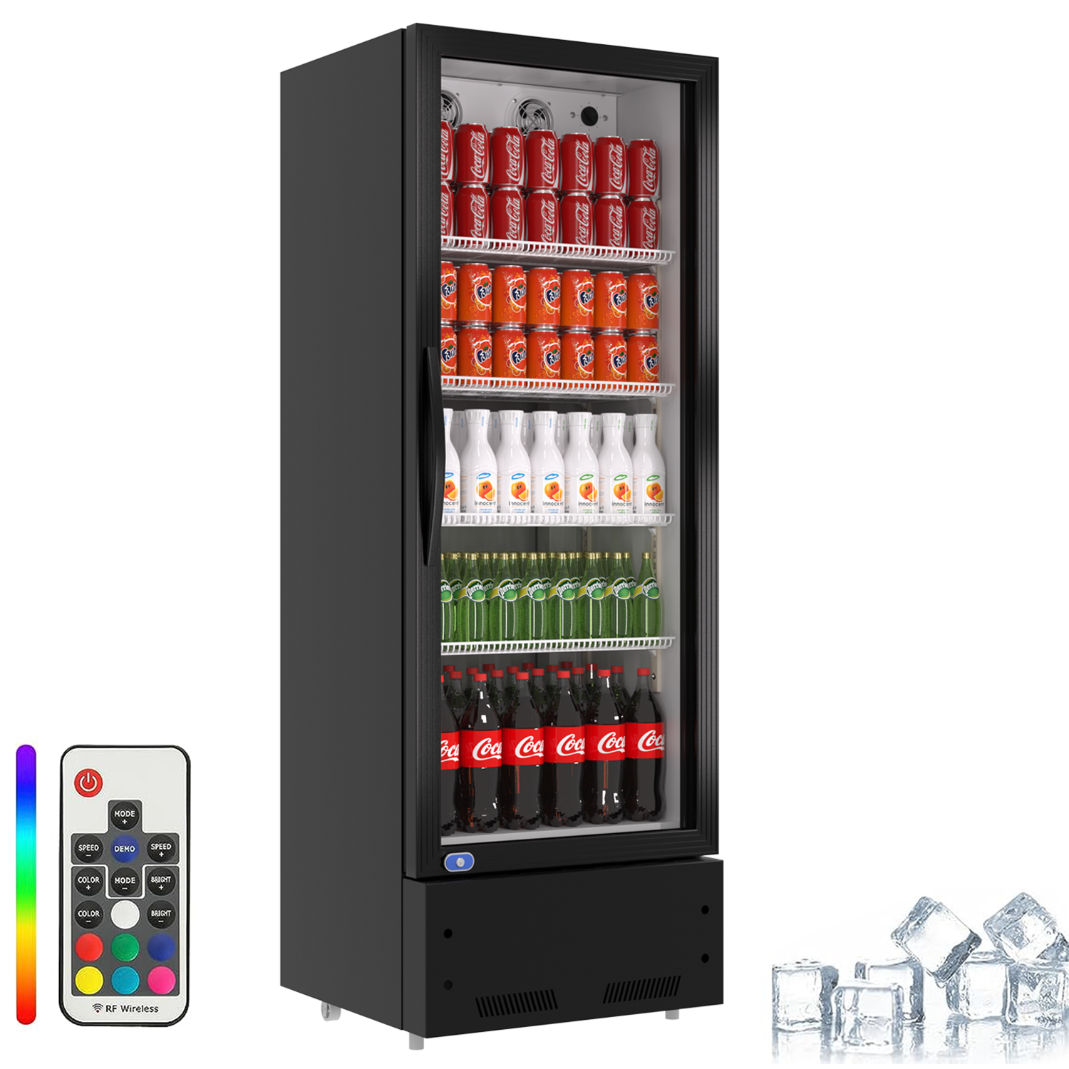 Commercial Display Refrigerator, Upright Swing Glass Door Merchandiser Fridge With Led Lightning, Reach In Beverage Cooler For Shop Restaurant, Etl Approved, 8 Cu. Ft, Black Black Steel