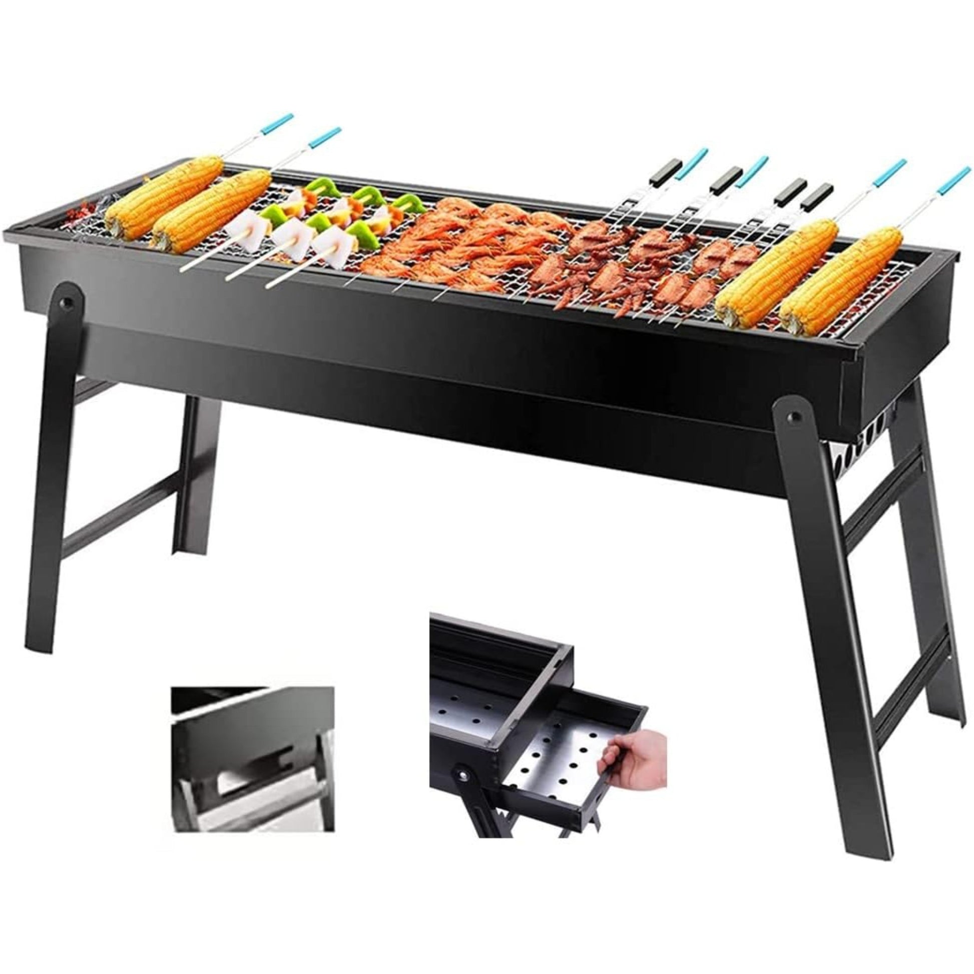 Barbecue Stove Portable Foldable Outdoor Grill Charcoal Bbq Grill Patio Camping Picnic Burner Portable Household Black Metal