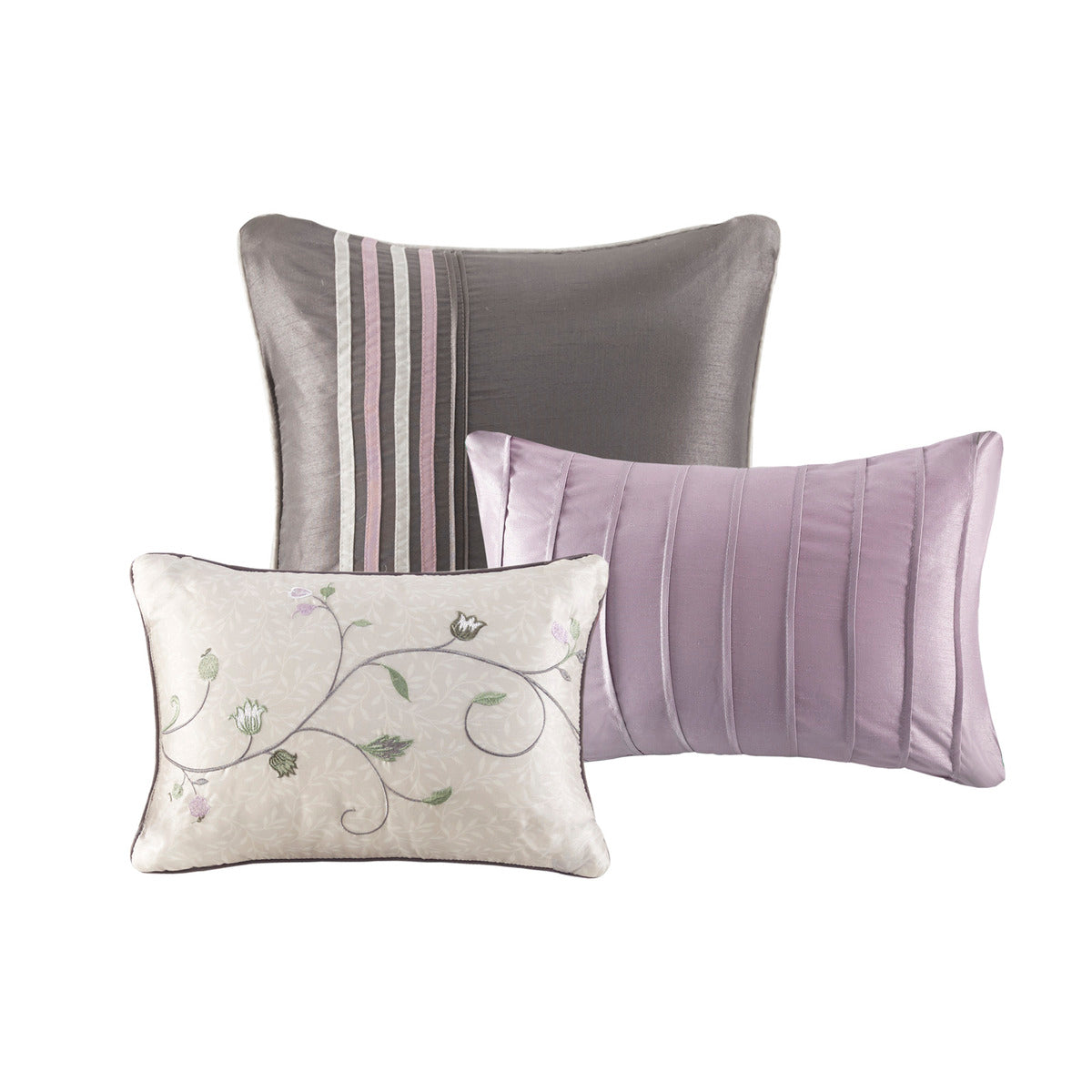 Embroidered 7 Piece Comforter Set Purple Queen Queen Purple Polyester