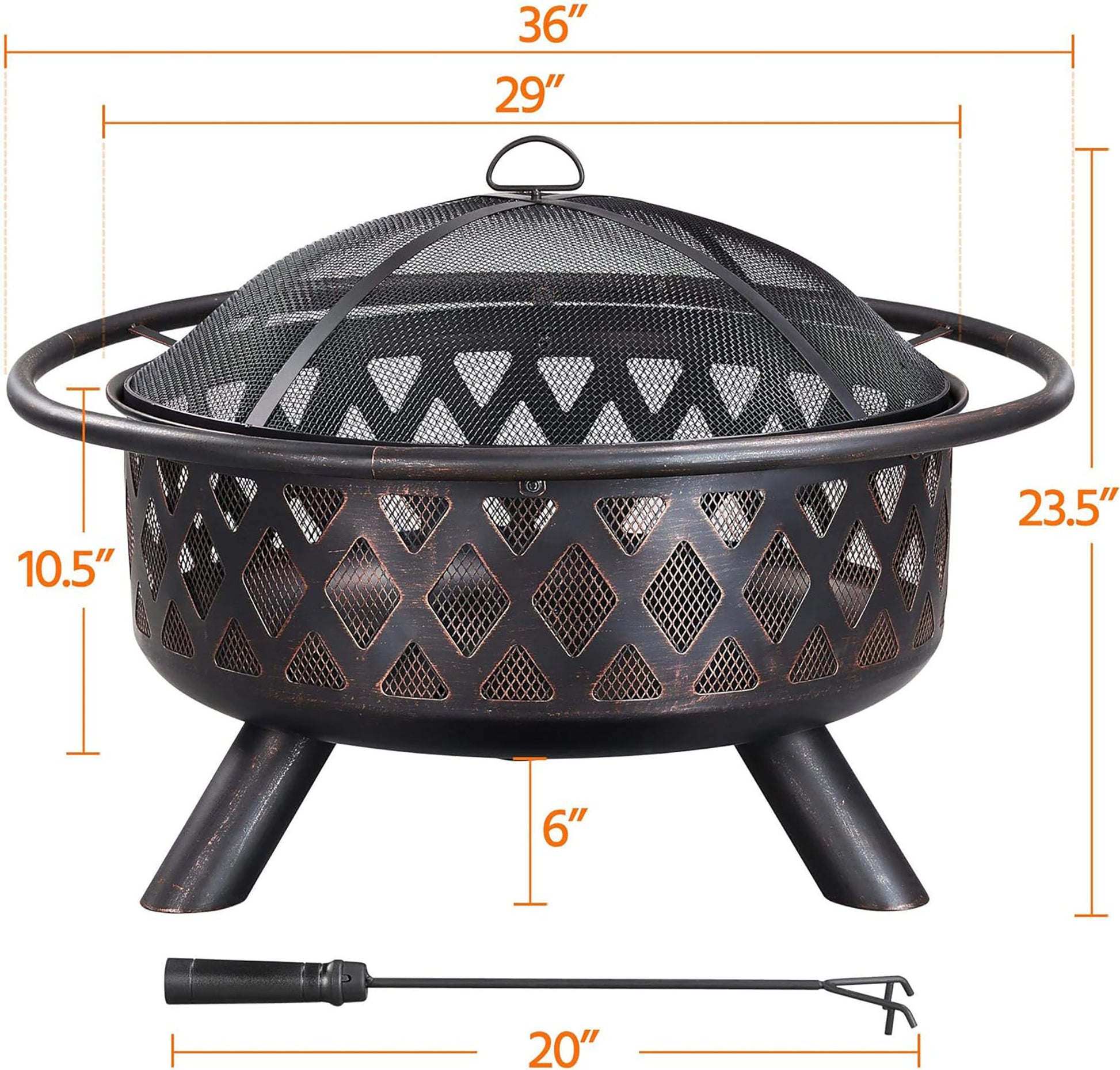 Fire Pit 36In Outdoor Wood Burning Fire Pits Wood Large Fire Bowl For Outside Bbq Bonfire Patio With Mesh Spark Screen, Poker And Rain Cover Antique Black Iron