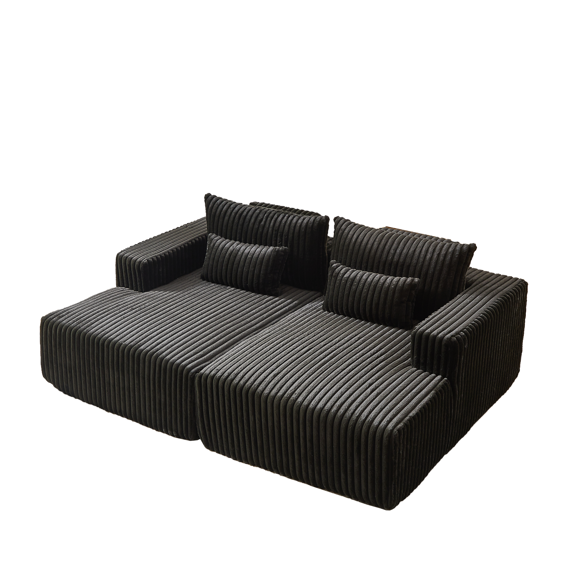 87" Oversized Sectional Lounge Chaise ,No Assembly Required,Cloud Plush Loveseat With Reclining Sofa Bed,Fluffy Modern Sleeper Chair For Indoor Living Room Bedroom Black Corduroy 2 Seat