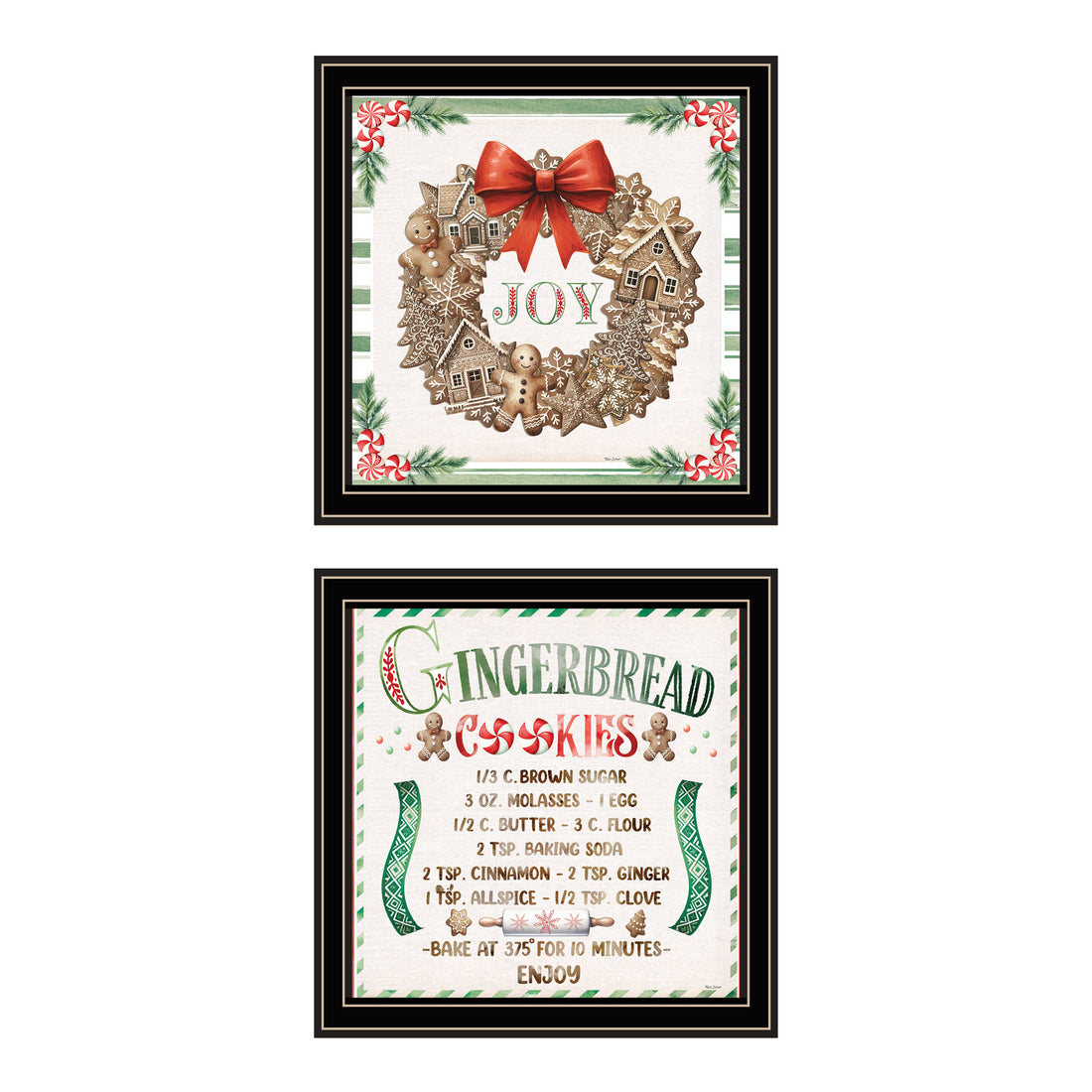 2 Piece Vignette Gingerbread Wreath Black Framed Wall Art For Living Room, Bedroom Wall Art Print For Home Decor By Nicole Decamp Multicolor Wood Paper