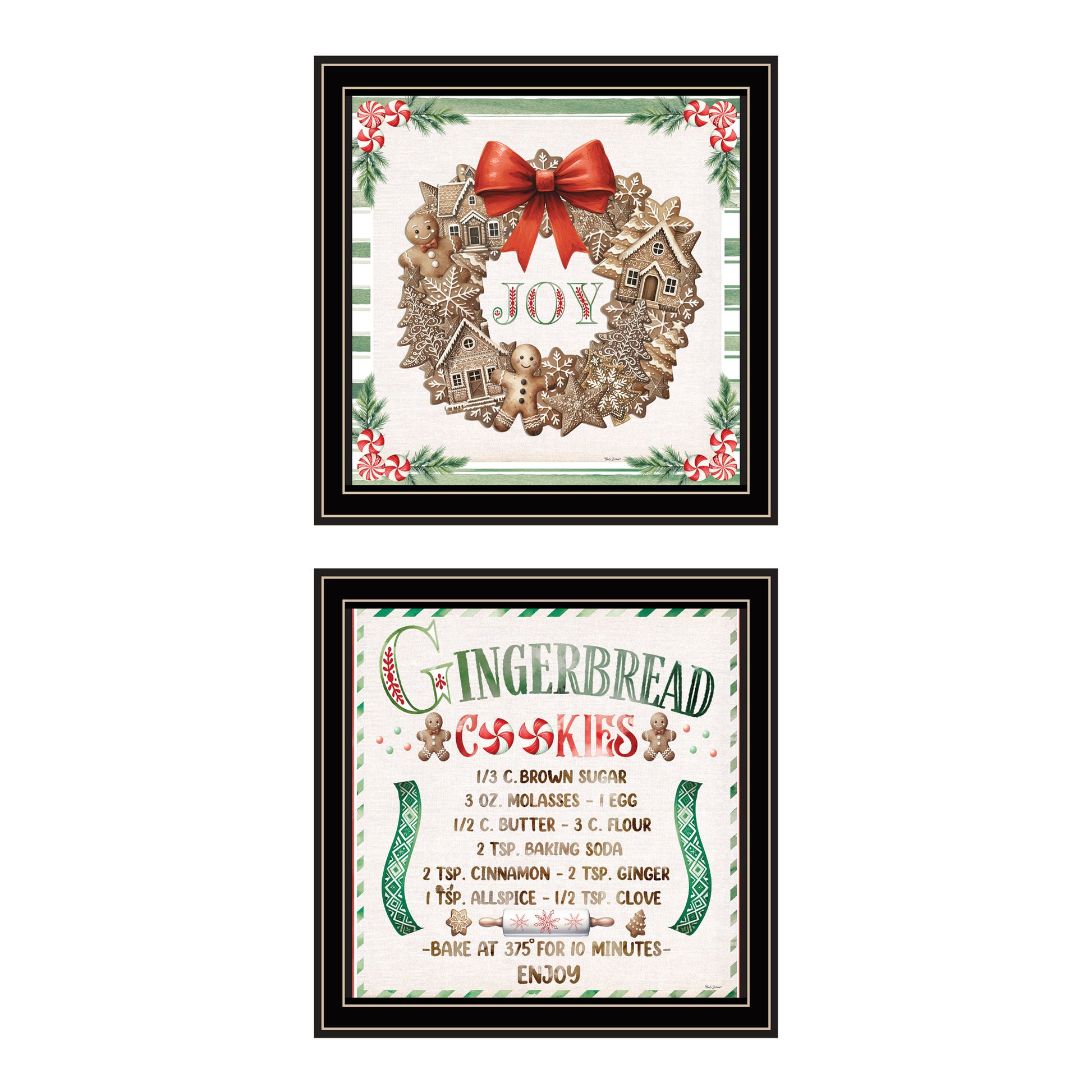 2 Piece Vignette Gingerbread Wreath Black Framed Wall Art For Living Room, Bedroom Wall Art Print For Home Decor By Nicole Decamp Multicolor Wood Paper
