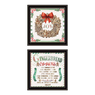 2 Piece Vignette Gingerbread Wreath Black Framed Wall Art For Living Room, Bedroom Wall Art Print For Home Decor By Nicole Decamp Multicolor Wood Paper
