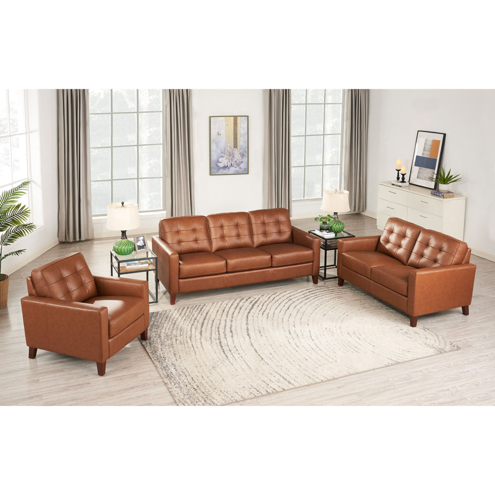 Aiden Leather Sofa Brown Memory Foam Genuine Leather 3 Seat