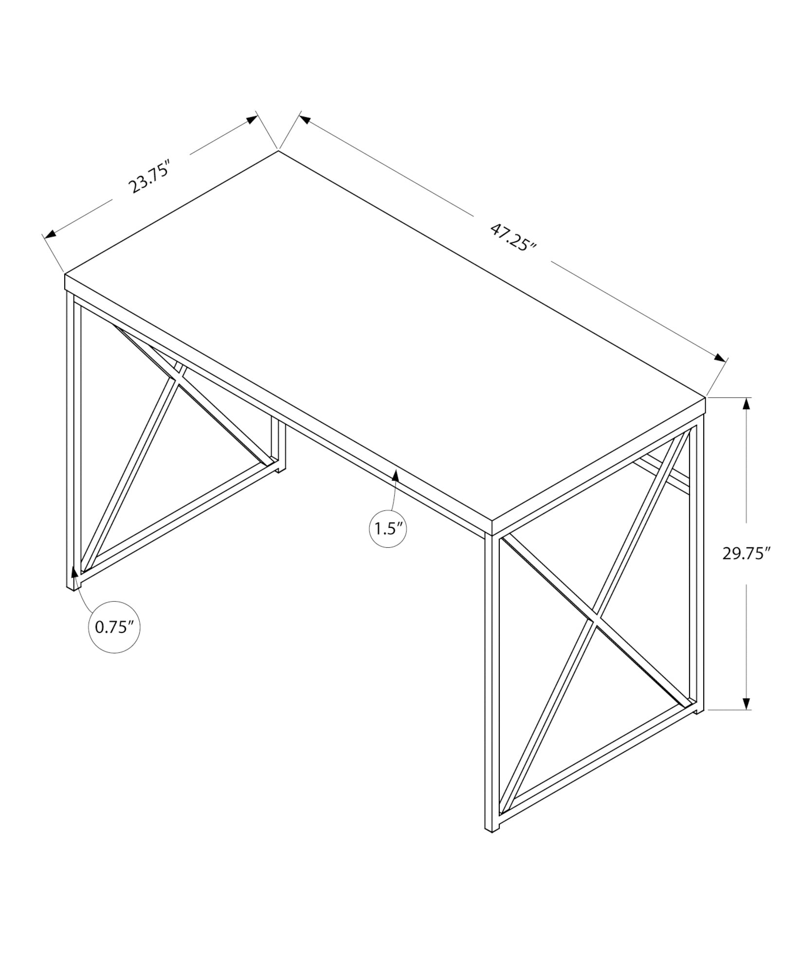 Computer Desk, Home Office, Laptop, Work, Grey Laminate, Black Metal, Contemporary, Modern Grey Particle Board