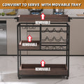 3 Tier Industrial Rolling Serving Cart With Lockable Wheels, Wine Rack Cart With Glass Holder For Indoor And Outdoor, Beverage Trolley Cart With 2 Removable Tray Antique Brown Brown Kitchen