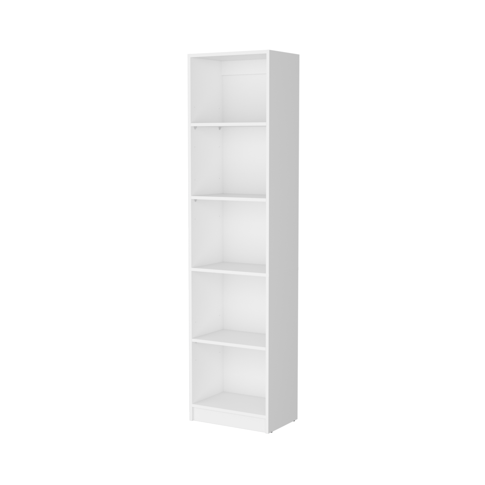 Sutton Slim Bookcase With Modern 5 Shelf Design White Particle Board Engineered Wood