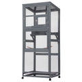 Wood Bird Cage With Universal Wheels Gray Gray Wood Metal