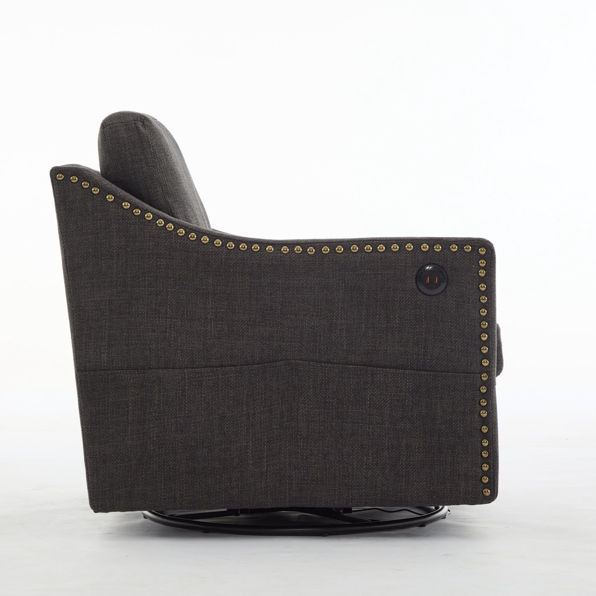 Dark Grey 360 Degree Swivel Rotating Accent Chair With Usb And Magazine Book For Living Room And Hotel Bed Room,Upholstered Accent Chair With Cooper Nail Dark Grey White Primary Living Space American Design,Classic,Modern Pine Foam Wood Fabric