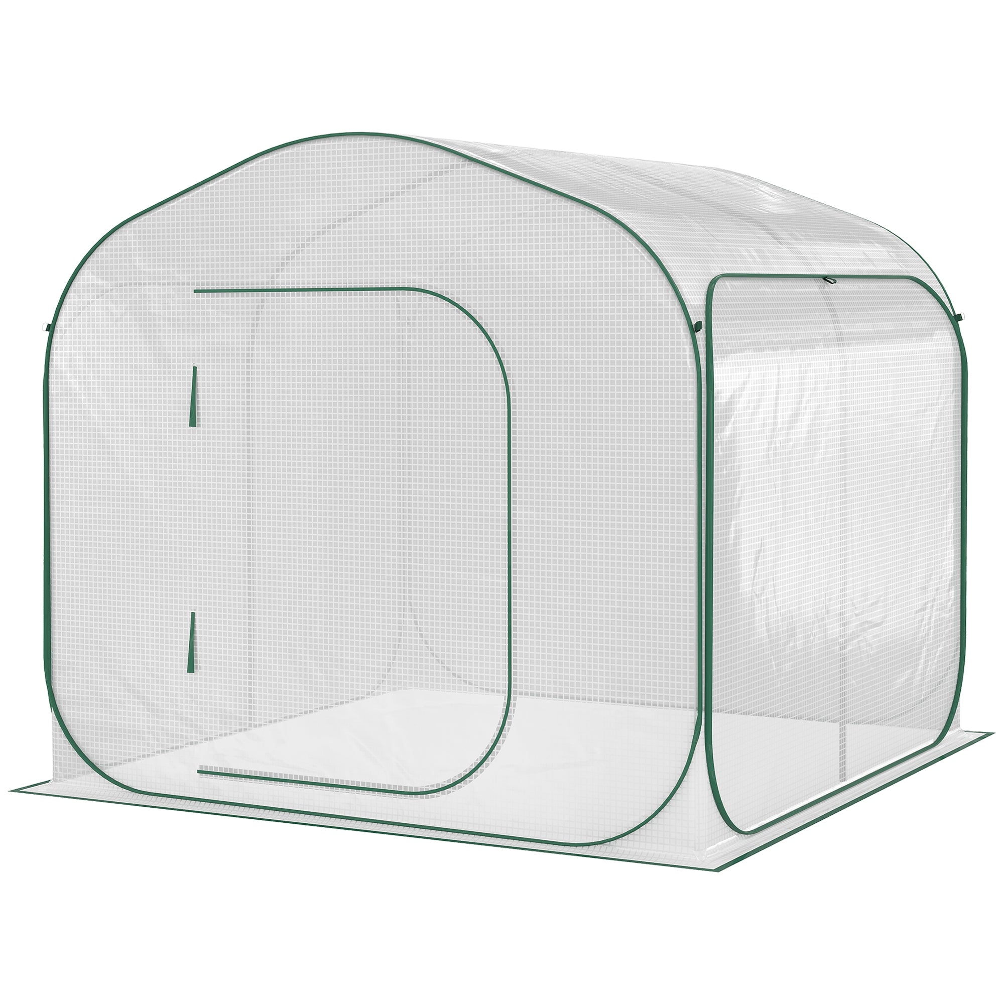 Outsunny 7' X 7' X 6' Portable Walk In Greenhouse, Pop Up Setup, Outdoor Garden Hot House, Hobby Greenhouse Tent With Zipper Door For Growing Flowers, Herbs, Vegetables, Saplings, Succulents, White