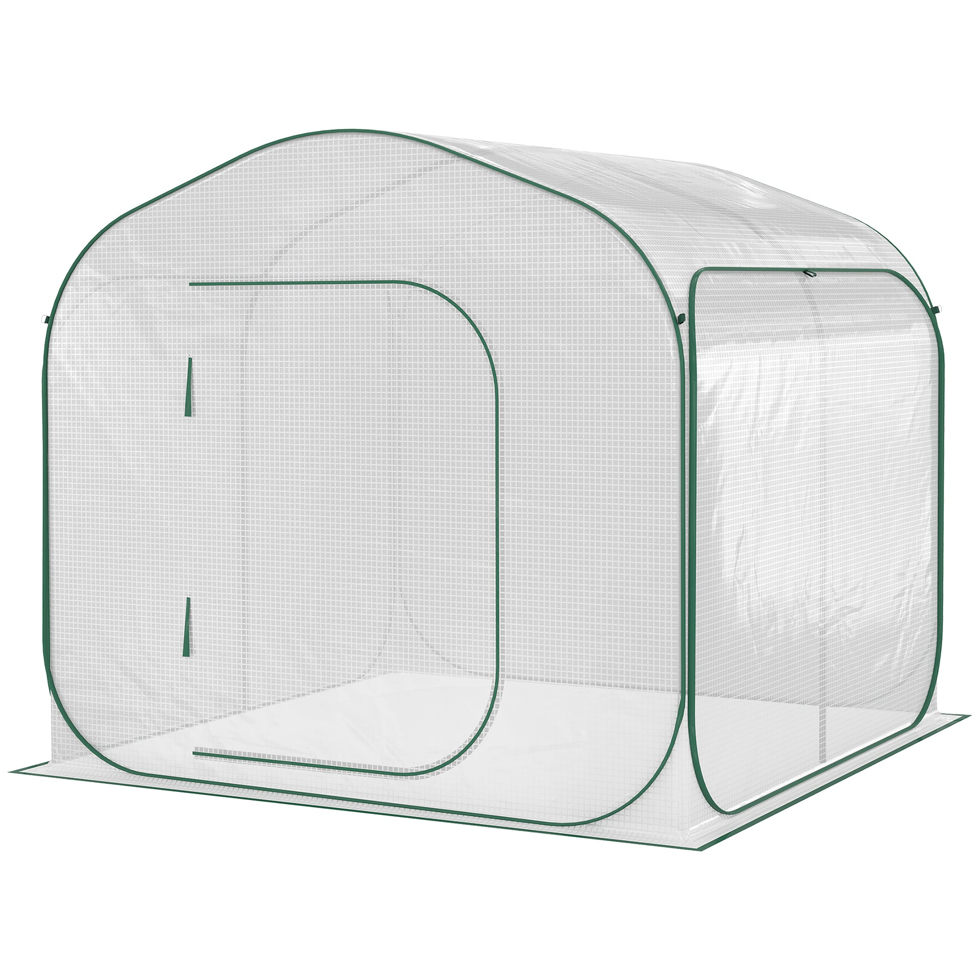 Outsunny 7' X 7' X 6' Portable Walk In Greenhouse, Pop Up Setup, Outdoor Garden Hot House, Hobby Greenhouse Tent With Zipper Door For Growing Flowers, Herbs, Vegetables, Saplings, Succulents, White