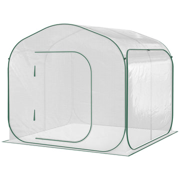 Outsunny 7' X 7' X 6' Portable Walk In Greenhouse, Pop Up Setup, Outdoor Garden Hot House, Hobby Greenhouse Tent With Zipper Door For Growing Flowers, Herbs, Vegetables, Saplings, Succulents, White