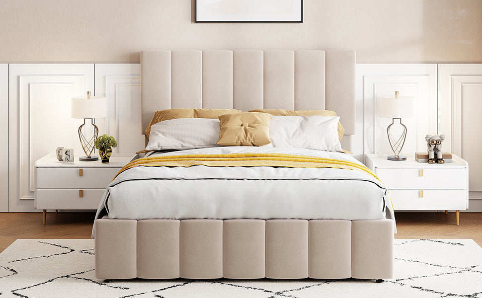 Full Size Upholstered Platform Bed With A Hydraulic Storage System Beige Old Sku: Lp000111Aaa Beige Upholstered