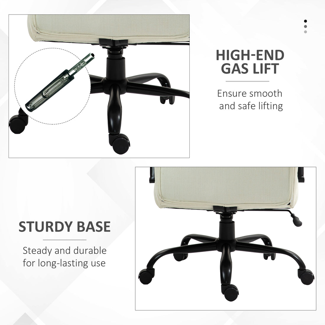 Vinsetto 500Lbs Big And Tall Office Chair With Wide Seat, Executive Computer Chair With Adjustable Height, Swivel Wheels And Linen Finish, Cream White Cream White Linen