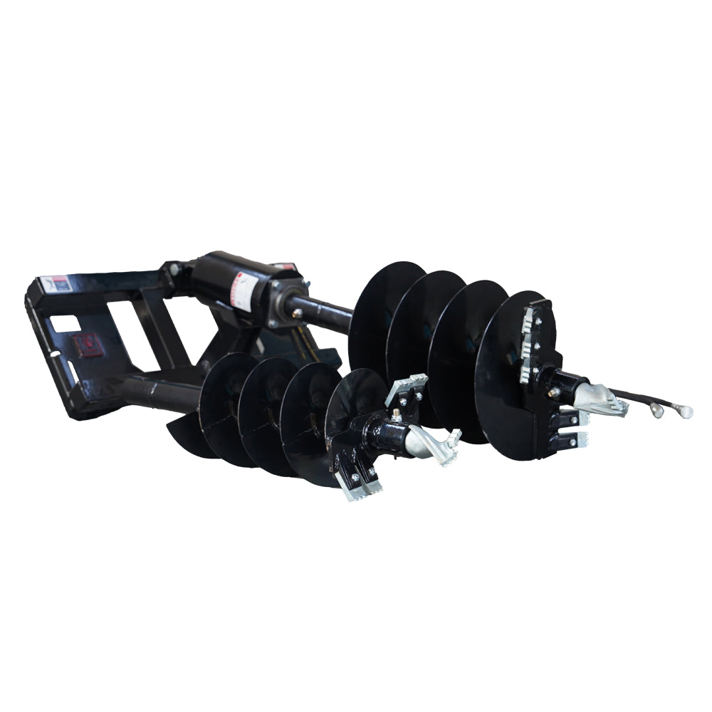 Skid Steer Attachments Post Hole Auger Drive Attachment, 12" And 18" Diameter Auger, 46" Drilling Depth, Standard Flow Black Steel