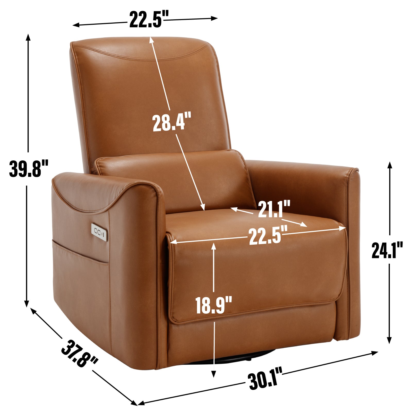 Yellow Brown Leatheraire Swivel And Rocker Power Recliner Chair, Heavy Duty Motion Mechanism With Usb And Type C Ports Yellow Brown Faux Leather Power Push Button Metal Primary Living Space Medium Firm Tight Back Heavy Duty American Design Pine Square